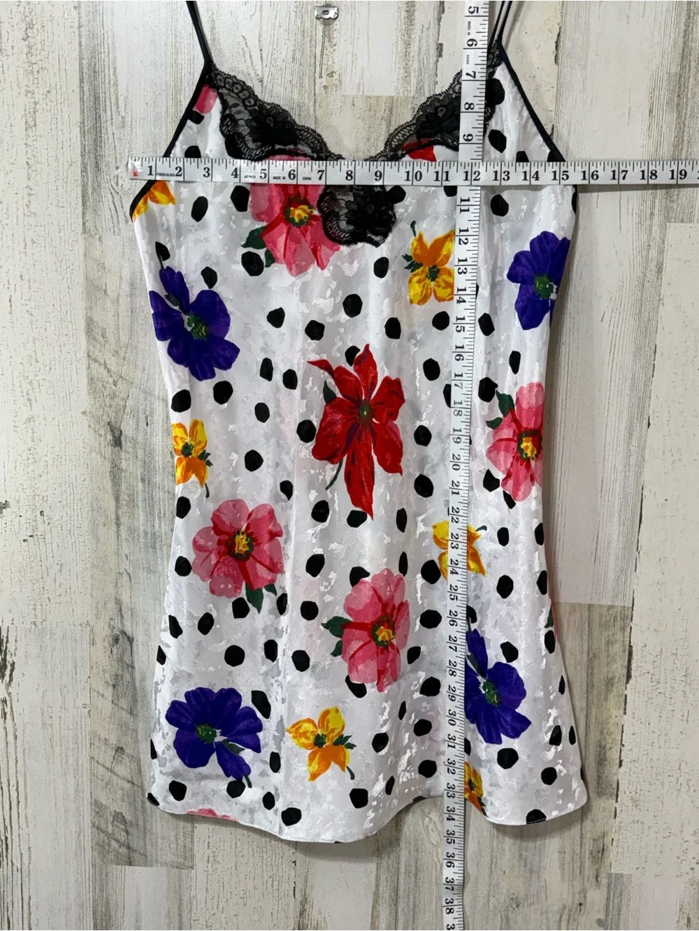 Floral Polka Dot Satin Chemise & Robe Set - White with Multicolor Flowers